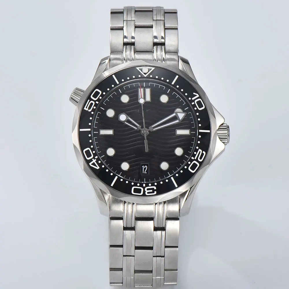 Logotipo personalizado 42mm homem mar mestre relógio para nh3 série 34 35 36 movimento tridimensional textura dial vidro de safira à prova dwaterproof água