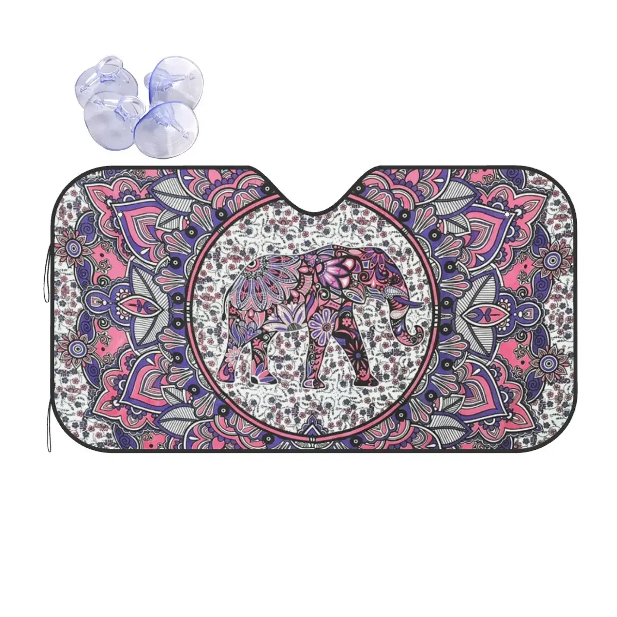 Parasol bohemio con mandala y elefante para parabrisas, cubierta bohemia impresionante, protector frontal para ventana, visera de 7