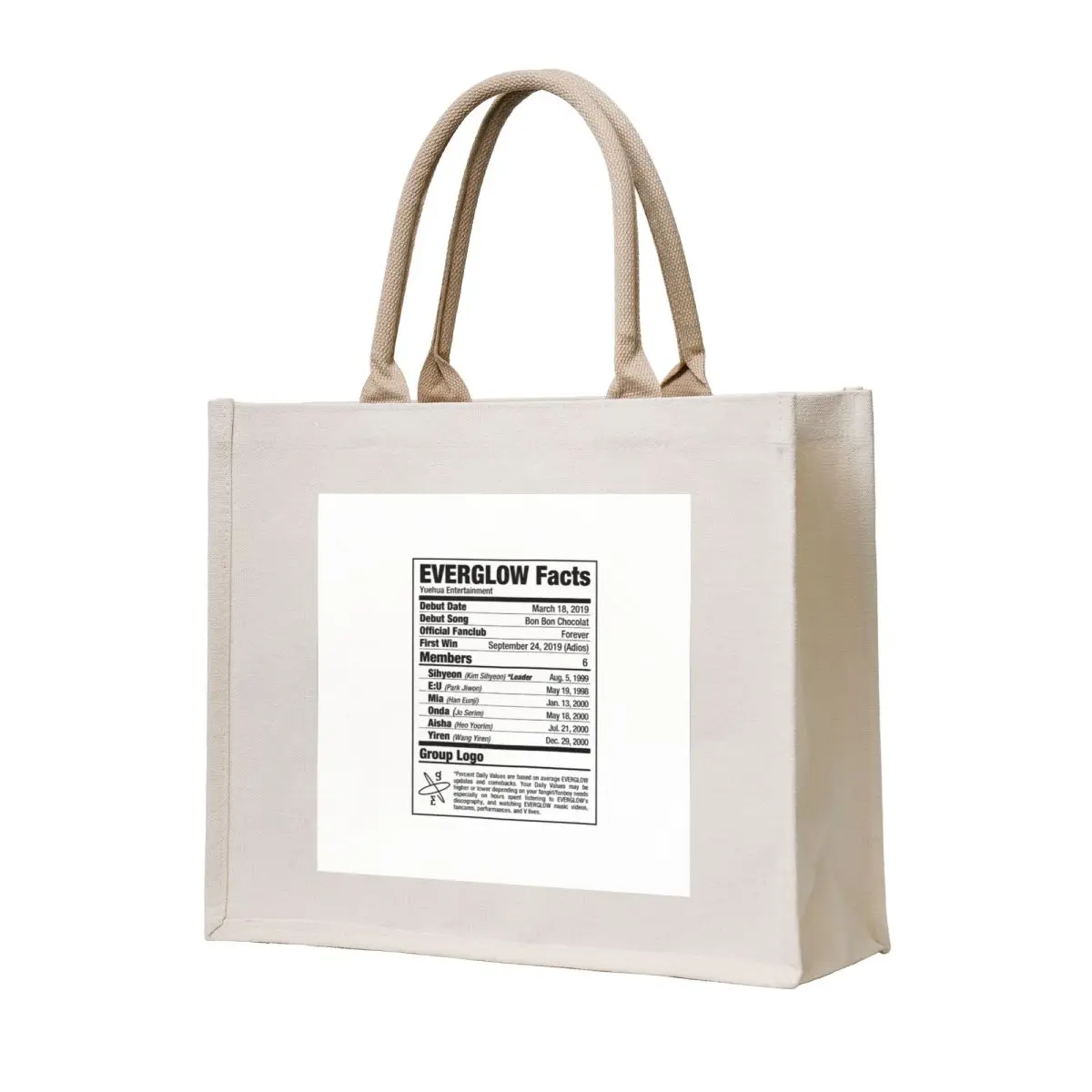 

EVERGLOW Kpop Nutritional Facts Tote Bag bag for beach shopper bag women women