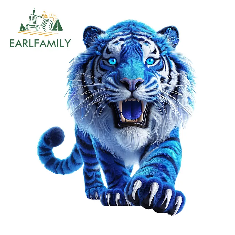 EARLFAMILY Blue Tiger Car Stickers Fashionable Motorcycle Rearview Mirror Computer JDM Decals Occlusion Scratch Vinyl Car Wrap