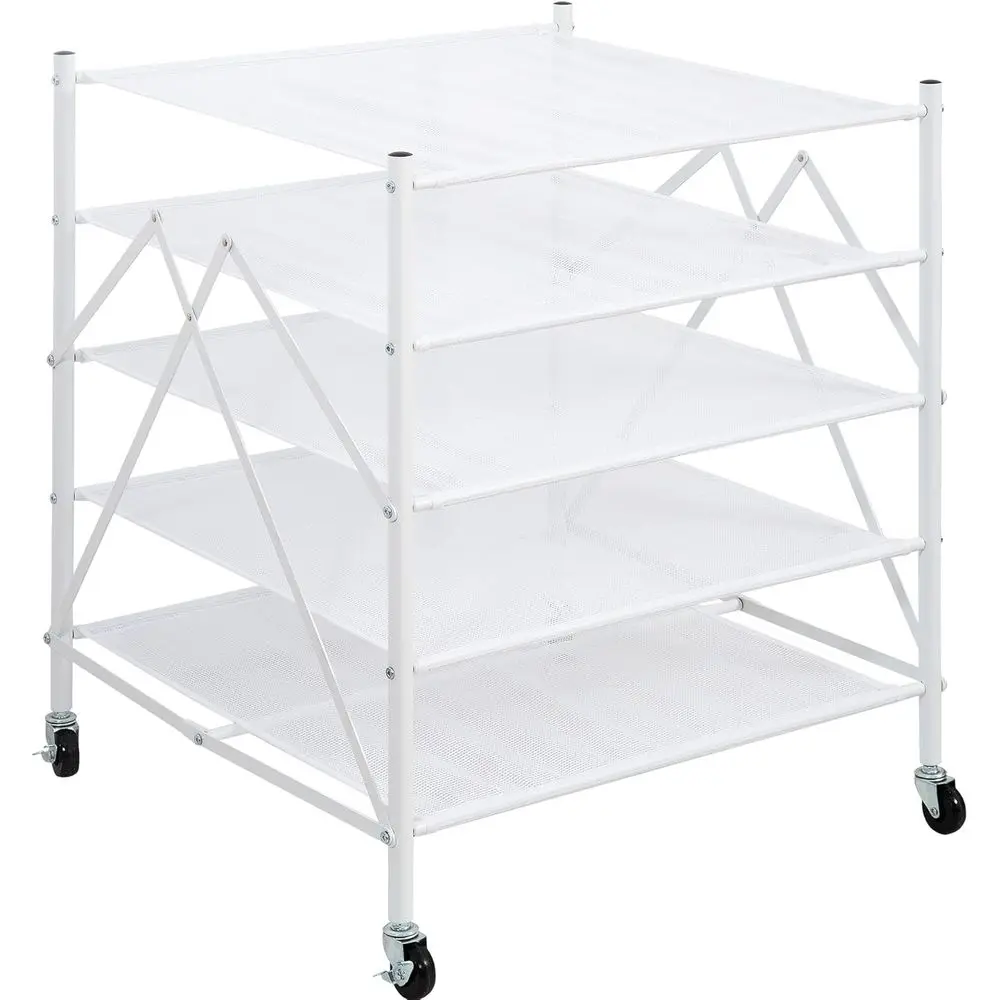 

5-Tier White Portable Mesh Sweater Drying Rack - Stackable, Indoor/Outdoor Use for Delicate Laundry