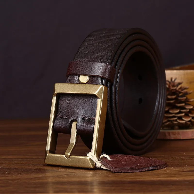 Thickened top layer leather copper belt for men needle versatile guy vegetable-tanned