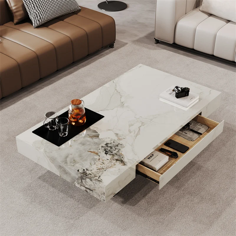 Italian minimalist rock slab coffee table light luxury high-end living room household rectangular marble 2025 new coffee table