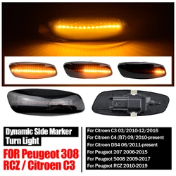 For Citroen C4 Picasso C3 C5 DS4 Peugeot 308 207 3008 5008 LED Dynamic Turn Signal Light Side Marker Lamp Blinker Car Amber