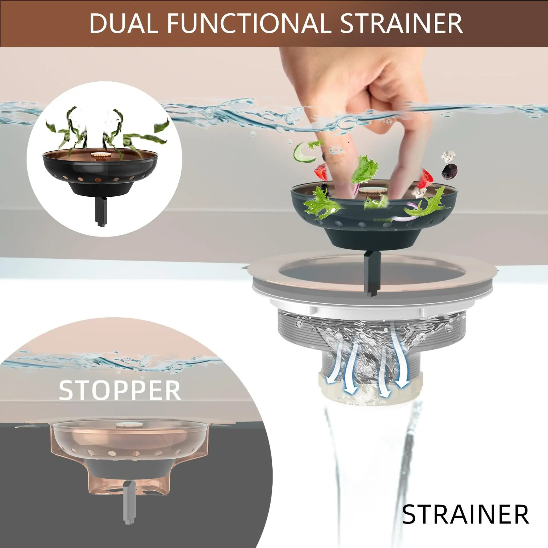 Sink Drain 3.5 Kitchen Sink Drain Filter Set Includes Filter Basket and Drain Plug