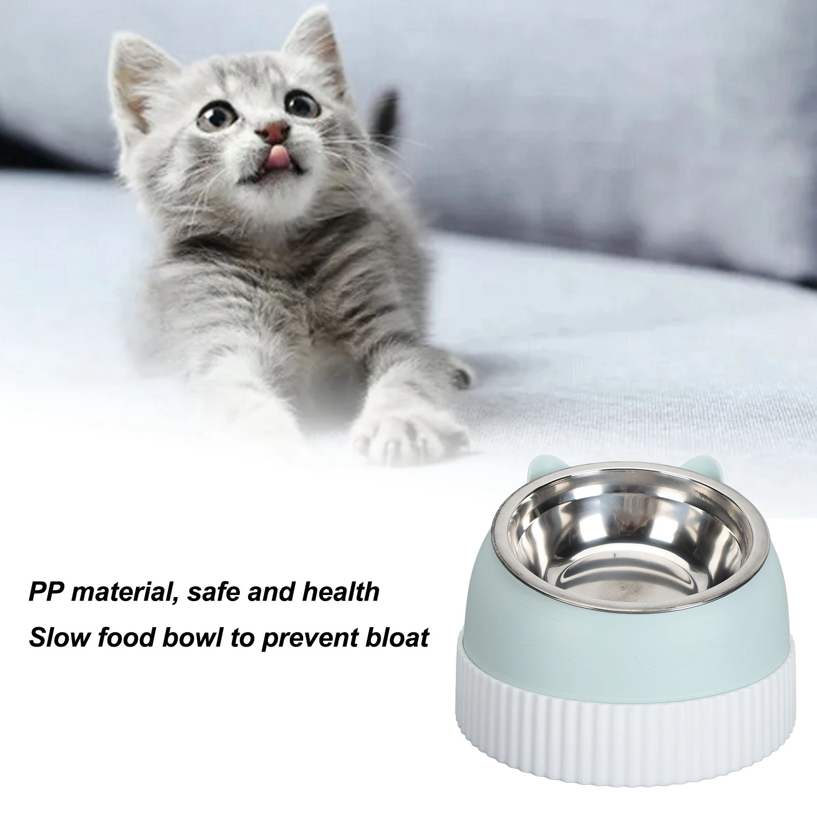 

Raised Cat Bowl 15° Tilted Anti Slip Plastic Slower Feeder Cat Food Dual Bowls For Cats And Puppy Yellow