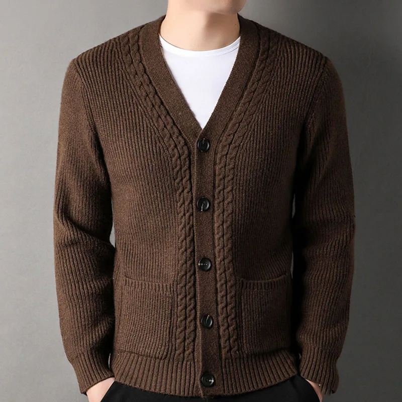 

Men V-Neck Korean Knit Cardigan Sweater Elegant Fashion Simplicity Warm Short Sweater Autumn Winter Male Thicken Sweater Coat