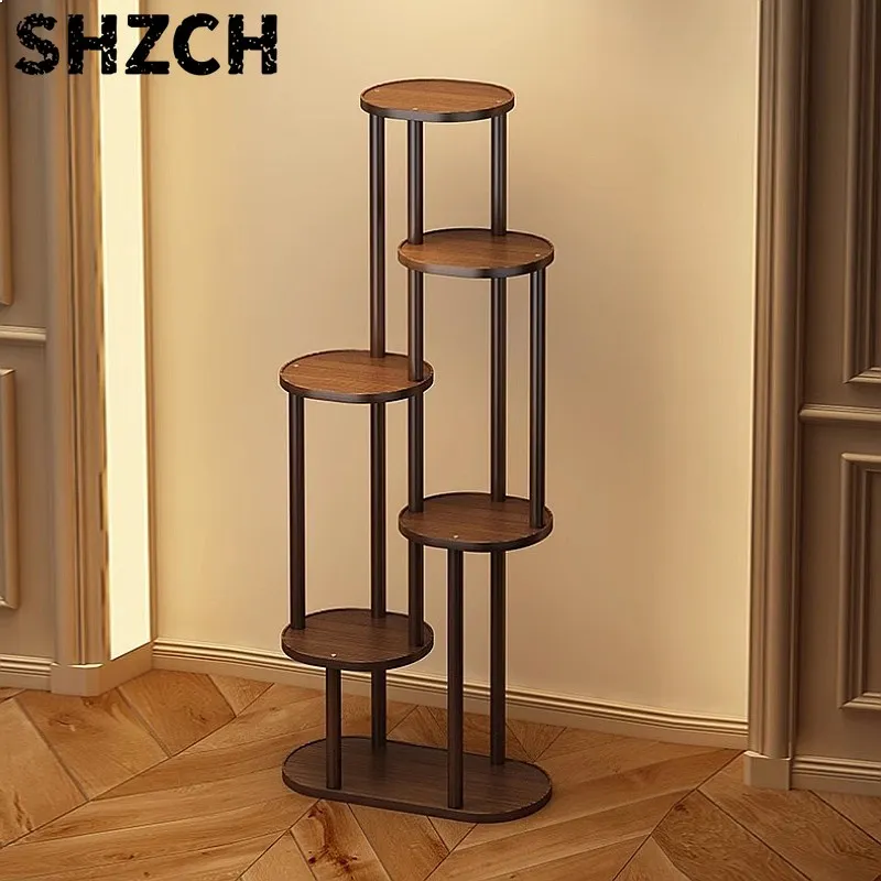 Modern Chinese Tea Shelf Solid Wood Multi-Tier Plant Stand Waterproof Display Rack