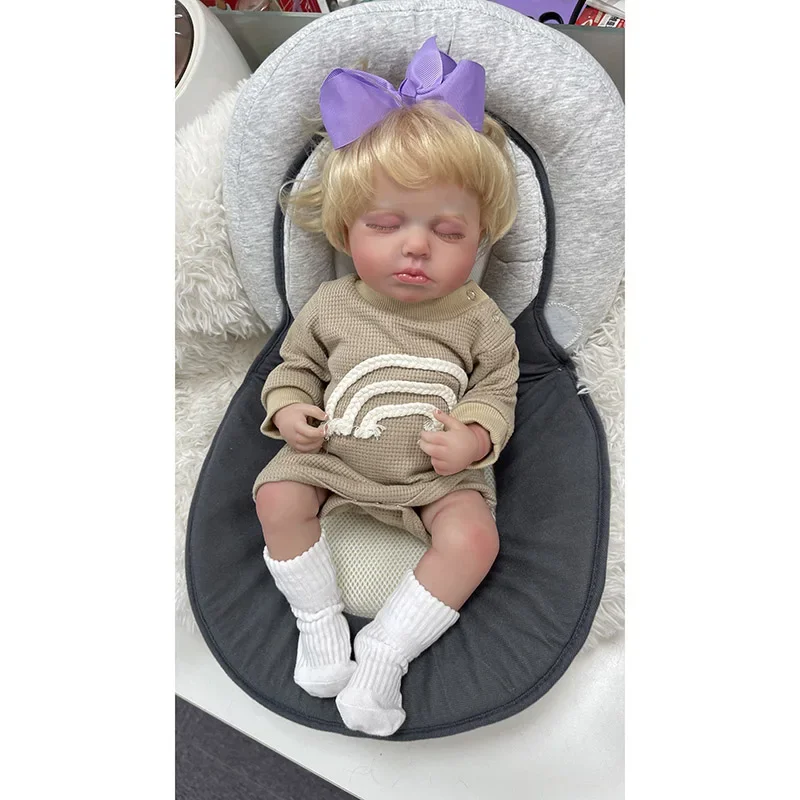 Poupées bébé Reborn en silicone, 48cm, corps entier, beurre Loulou avec cheveux blones, taille nouveau-né, vraies veines peintes à la main