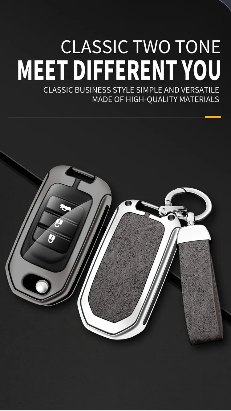 Schutzhülle für Autoschlüssel aus Zinklegierung und Leder, passend für Honda Civic, HRV, CRV, XRV, CR-V, Crider, Odyssey, Pilot und Accord. – Detail 1