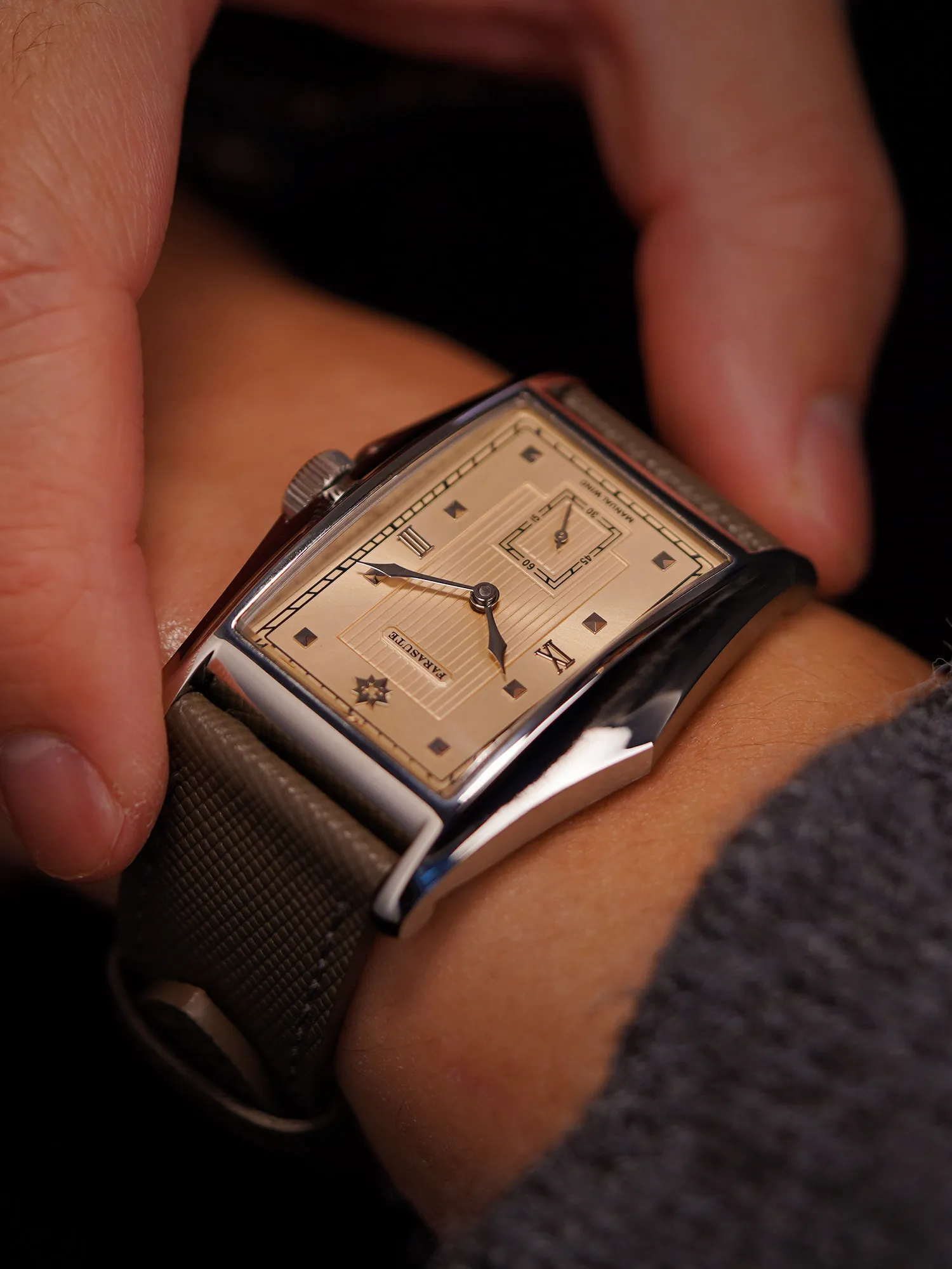 Farasuti devil fish retro old money style men's custom square movement manual mechanical watch
