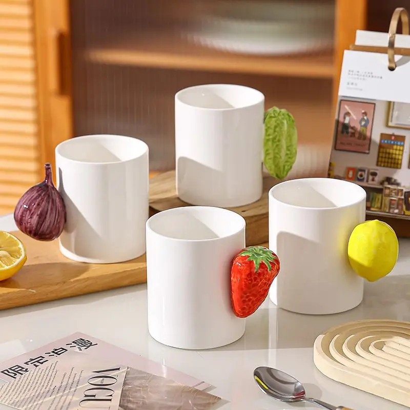 

Креативная чашка с фруктами, лимоном и клубникой, керамическая кружка для завтрака, молока, изысканная чашка для послеобеденного чая с цветком камелии, офисная кофейная кружка, новинка