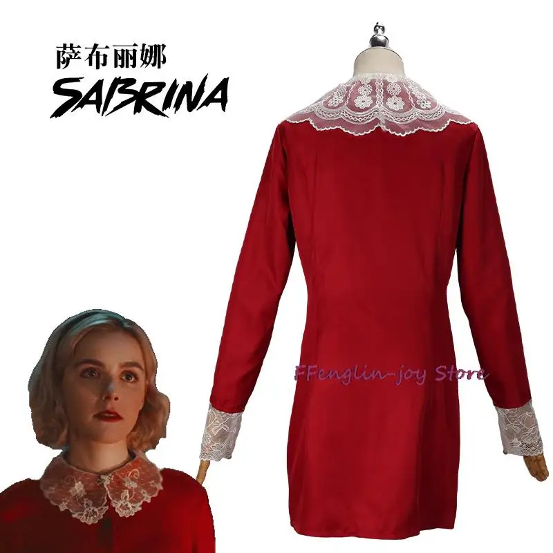 Sabrina Spellman Dress Chilling Adventures of Sabrina Cosplay Dress Women's Spring Summer Red Long-sleeved Skirt Halloween Party