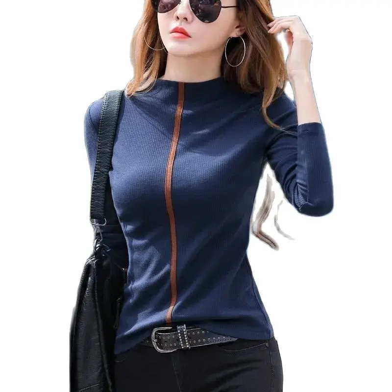 

Pure Cotton Half Turtleneck Bottoming Shirt Womens Long-sleeved Autumn And Winter T-shirt Top New Western Style Mid-neck T-shir