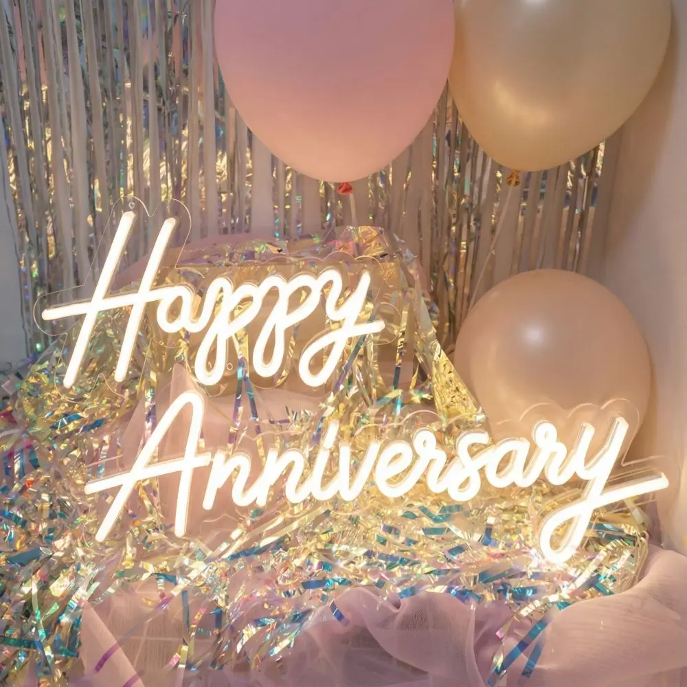 Wholesale Warm White LED Neon Sign for Events for Happy Birthday Anniversary Celebration Backdrop