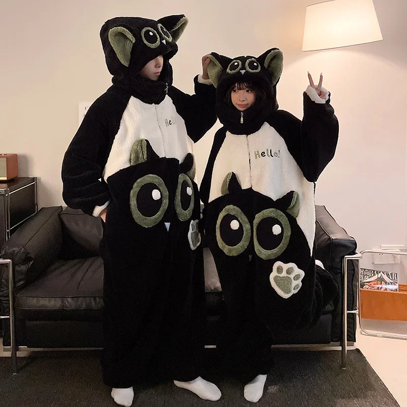 Winter Couples Women Pajamas Jumpsuits Anime  Onesie Men Thicken Hooded Zipper Pyjama Sleepwear Kigurumis Soft Warm Homewear