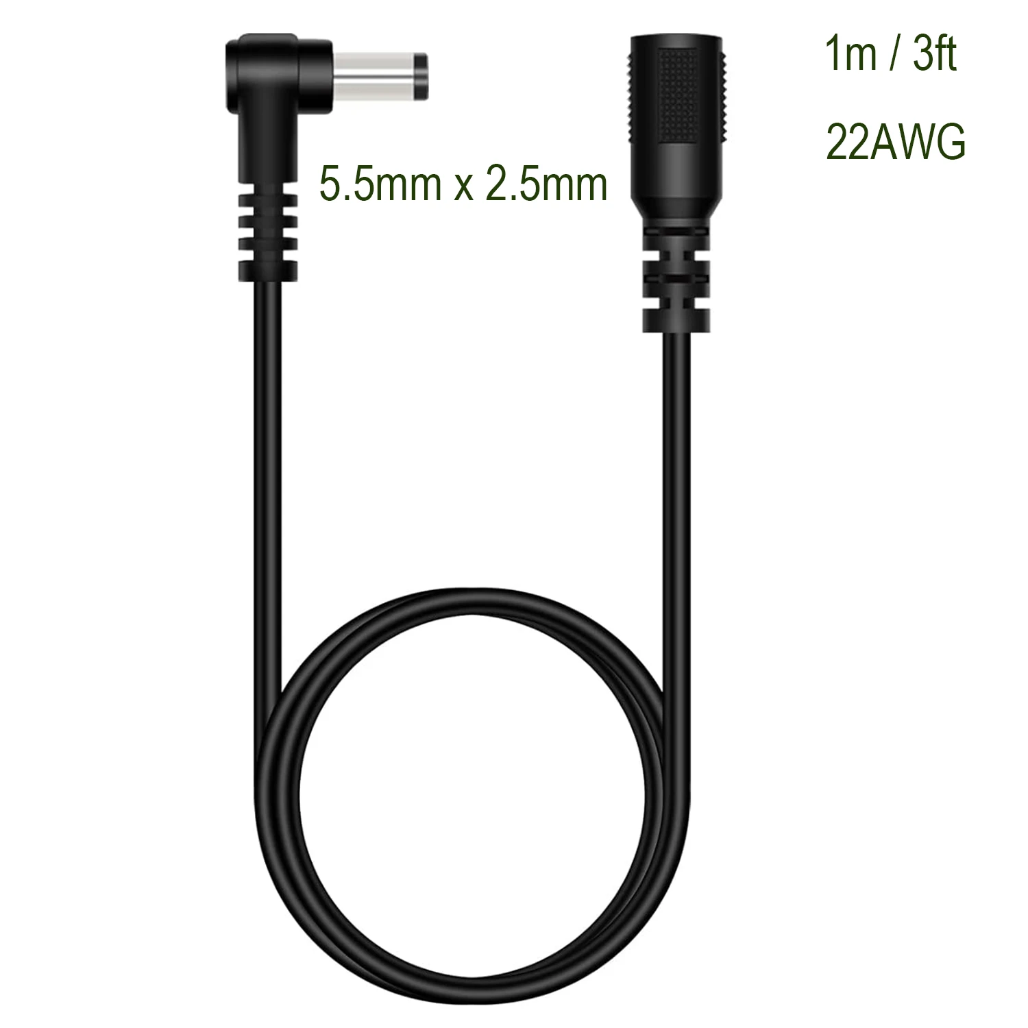 1pc 5.5mm x 2.5mm DC Power Right Angle Male to Female Extension Cable Adapter for IP Camera CCTV Camera LED Strip 3ft 1m 22AWG