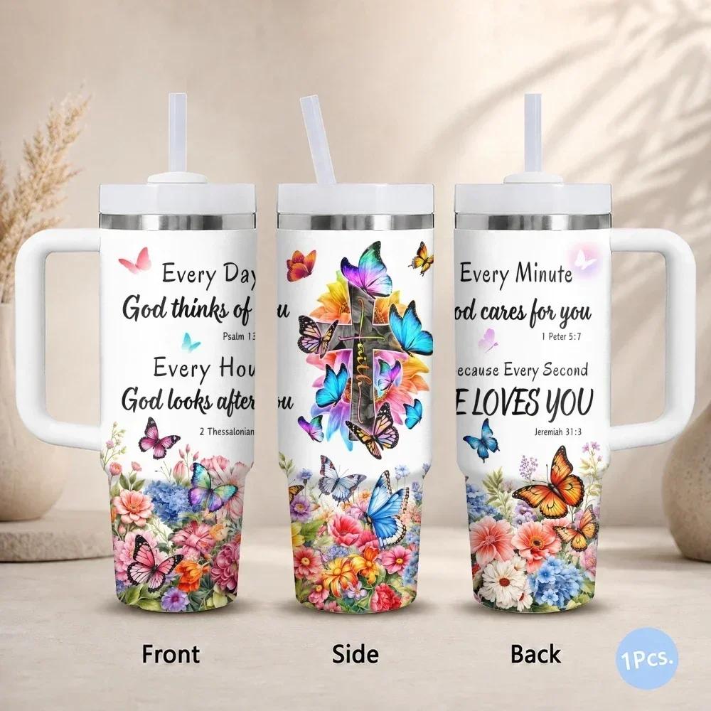 God Loves You Vacuum Flasks 40oz Thermal Stainless Steel Tumbler with Handle Straw Leakproof Mugorders for other colors will be shipped randomly in black or white