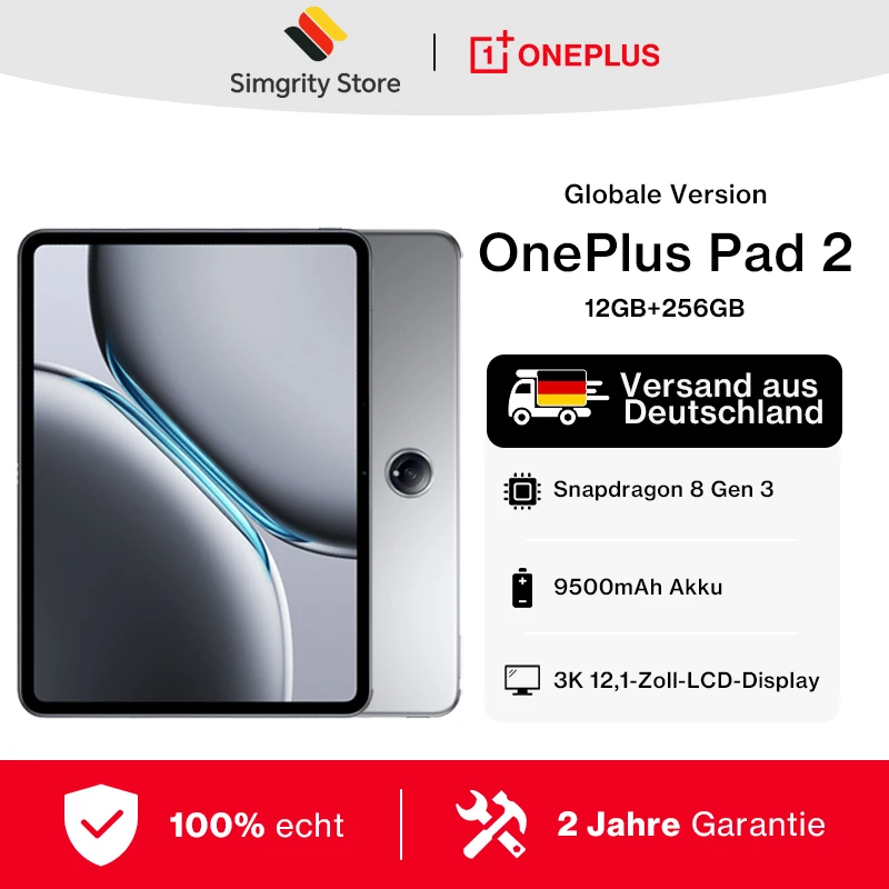 Globalna wersja OnePlus Pad 2 Tablet 12 GB 256 GB Chipset Snapdragon 8 Gen 3 Wyświetlacz 3K 12 cali Bateria 9510 mAh