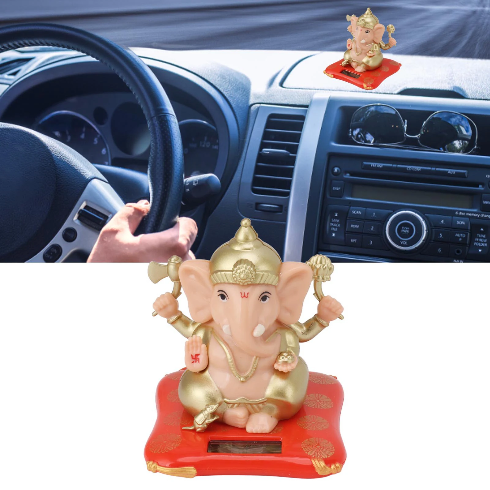 Hindu Elephant God Statue Indian Ganesh Buddha Solar Powered Ganesha Ornament Decoration Ornaments for Home Garden Car Dashboard