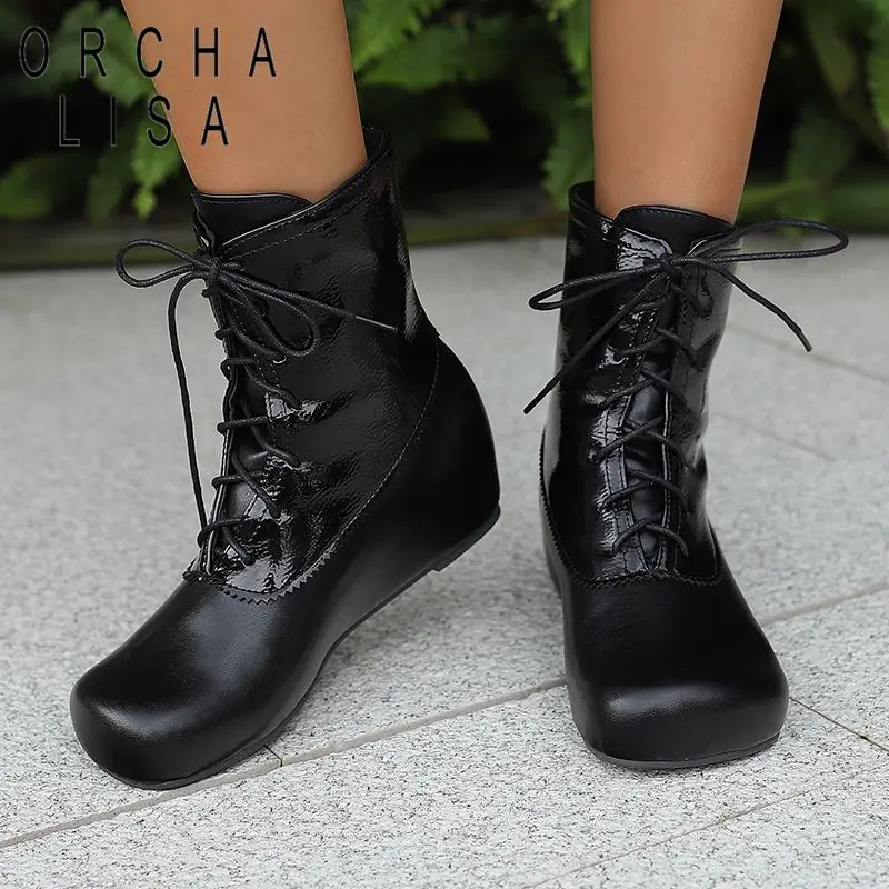 

ORCHA LISA2025 Женские ботильоны с круглым носком, каблук 4 см, шнуровка, разноцветные, большие размеры 44 46 48 49 50 для свидания