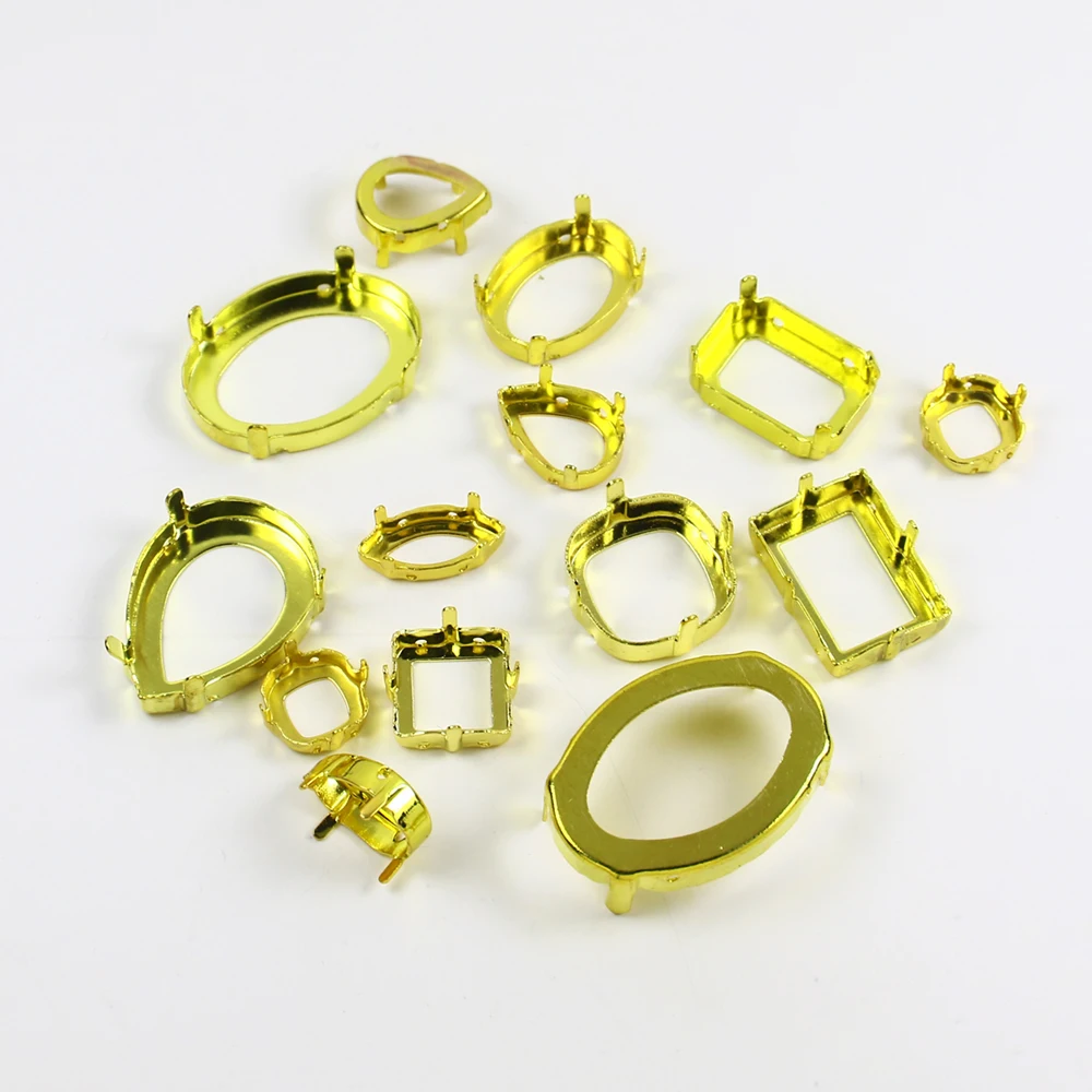 50pcs gold Tear Drop Horse Eye Various Shapes Cork Bases claw setting for glass Rhinestones Crystal Sew On Clothes needlework