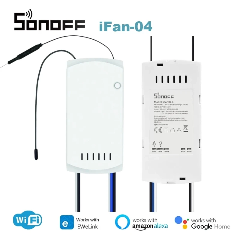 SONOFF iFan04 WiFi Smart Ceiling Fan And Light Controller With RM433 R2 Controller Ewelink Remote Control Support Alexa Google