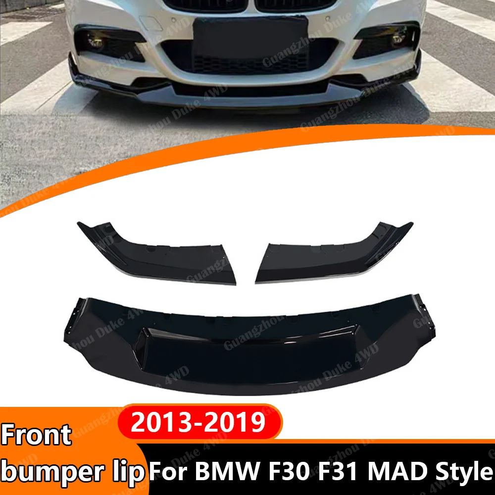 Front Bumper Lip Splitter For BMW F30 F31 2013-2019 MAD Style 3PCS M Sport Front Spoiler Diffuser Body Kit Car Accessories