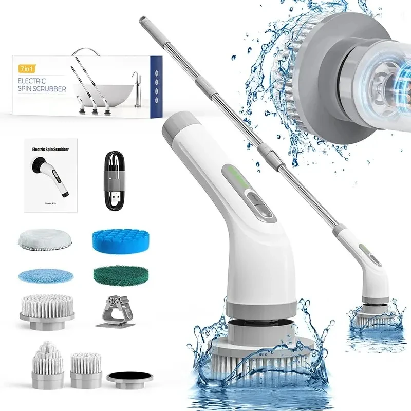 Electric Cleaning Brush 7 in 1 Bathroom Kitchen Multifunctional Cleaning Tool USB Type Electric Rotary Scrubber Cleaning Brush