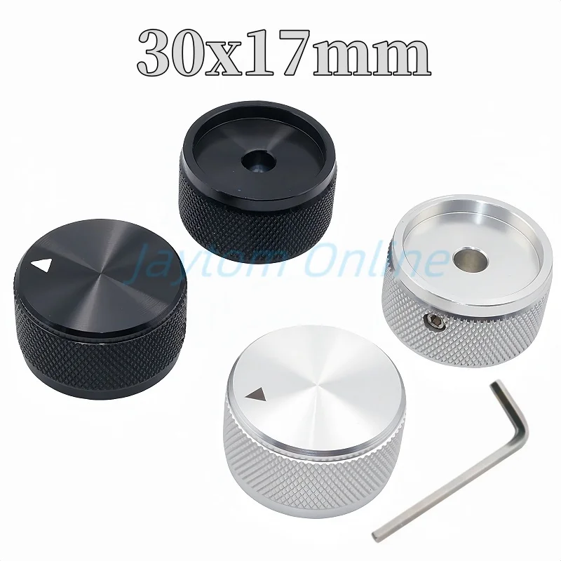 

1pc 30x17mm Silver Black Aluminum Alloy Potentiometer Amplifier Knob Rotary Switch Caps Inner Hole 6MM Hexagon Socket Screw