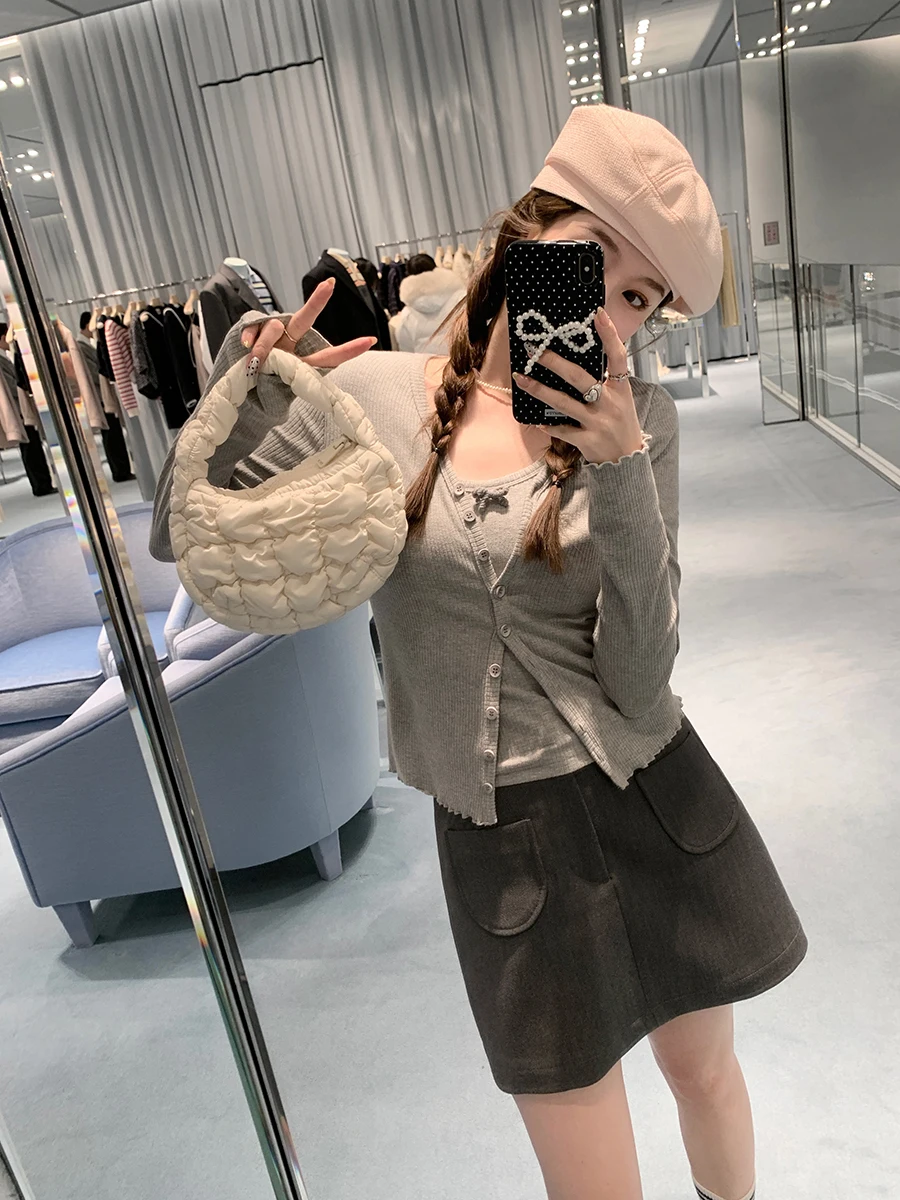 

YANUOYU Butter Milkake вязаный комплект кардигана, женский элегантный облегающий жилет, весна 2023, комплект из чистого хлопка для поездок на работу