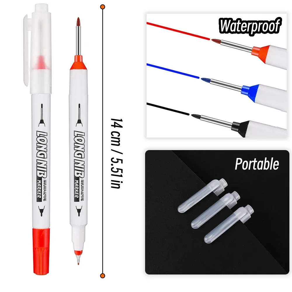 20mm Double-Tip Deep Hole Long Head Nib Markers For Metal Pen Waterproof Bathroom Woodworking Decoration Multi-Purpose