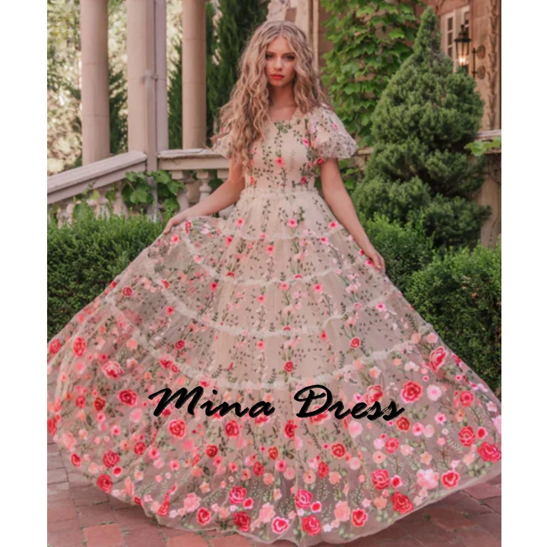 

Mina Customized Flowers Elegant Party Dresses for Women Luxury Dresses Women 2024 Short Sleeves Graduation Dress Es Evening Gown