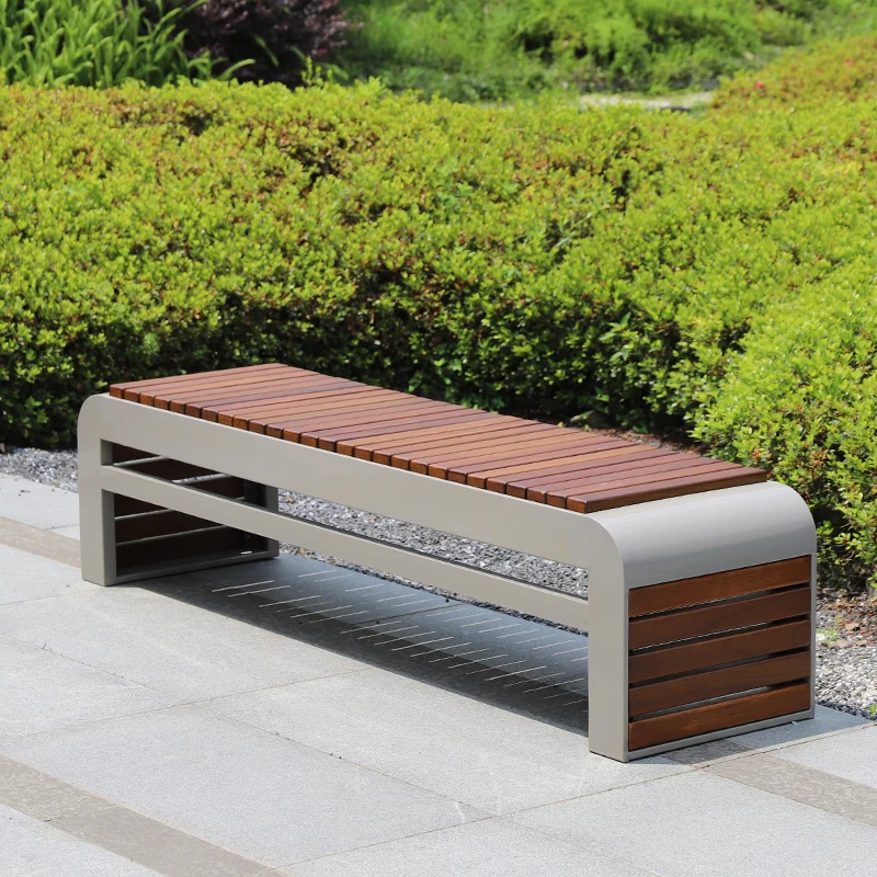 

Park Chair Outdoor Bench Outdoor Community Square Street Plastic Wood Bench Strip Bench Stainless Steel Finished Seat