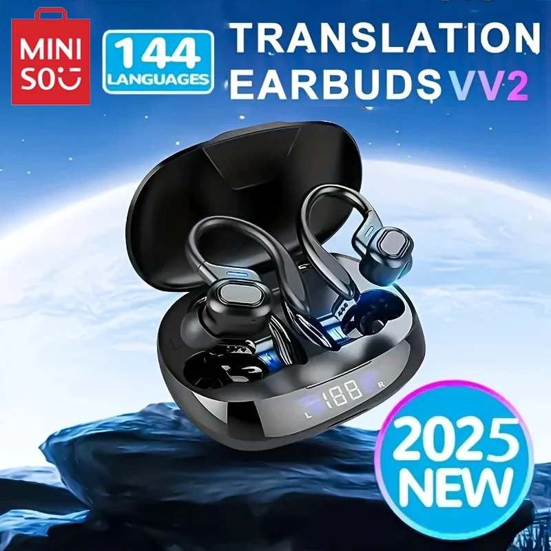 MINISO AI Translation Earphones Ear Hook Wireless Bluetooth Headset With Digital Display Fast Charging Music Sports Earphones
