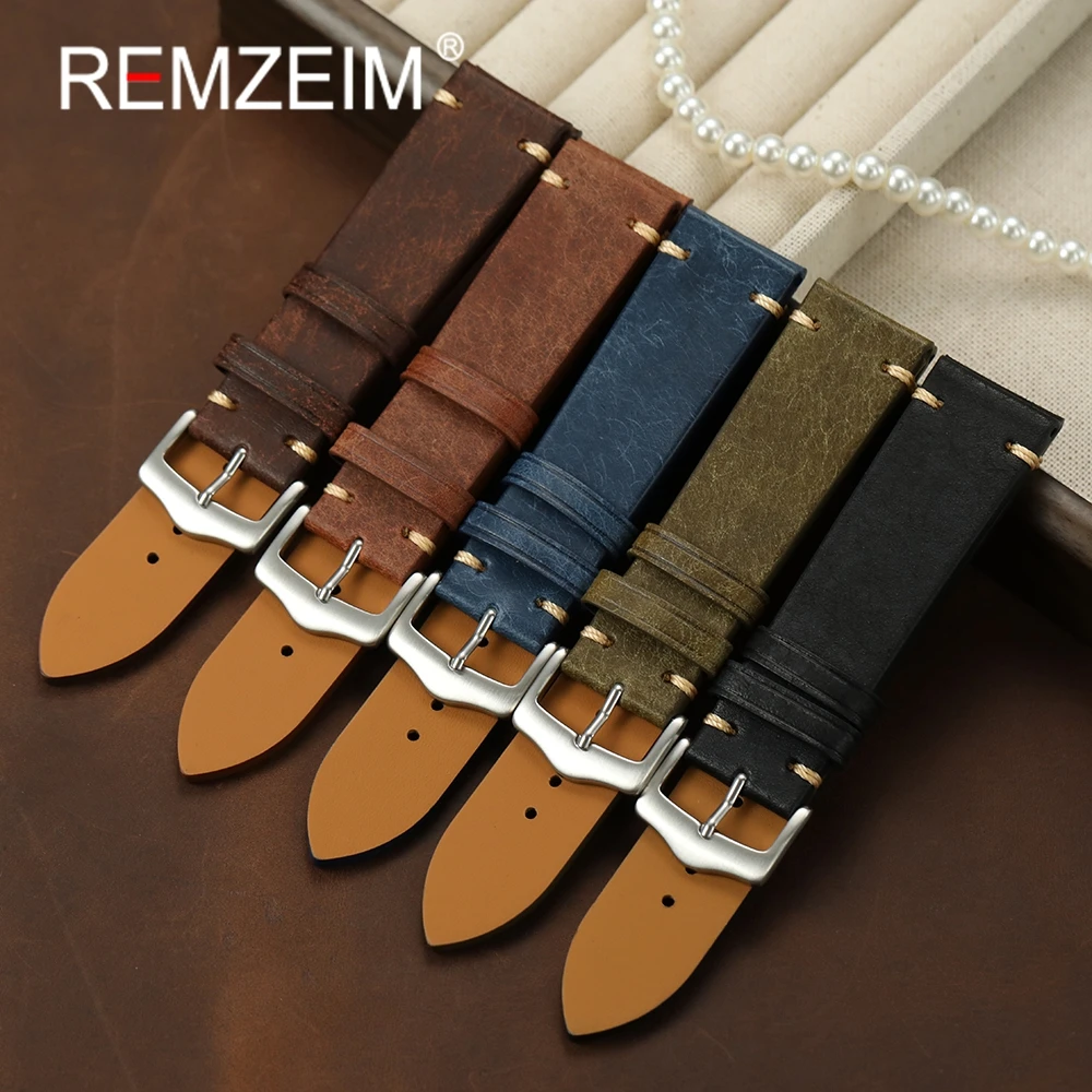 Верхний слой из воловьей кожи, ремешки для часов из натуральной кожи, 20 мм, 22 мм, сменные ремешки для часов в стиле ретро, аксессуары для часов