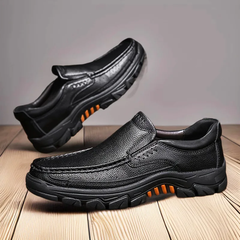 

2026 New Handmade Genuine Leather Shoes 48 Men Loafers Soft Leather Men Thick Sole Casual Shoe Male Footwear Black Brown Slip-on