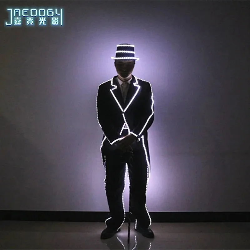 LED luminous men\'s tailcoat suit jacket, fashionable lighting, high-end host dress, dance groomsman banquet