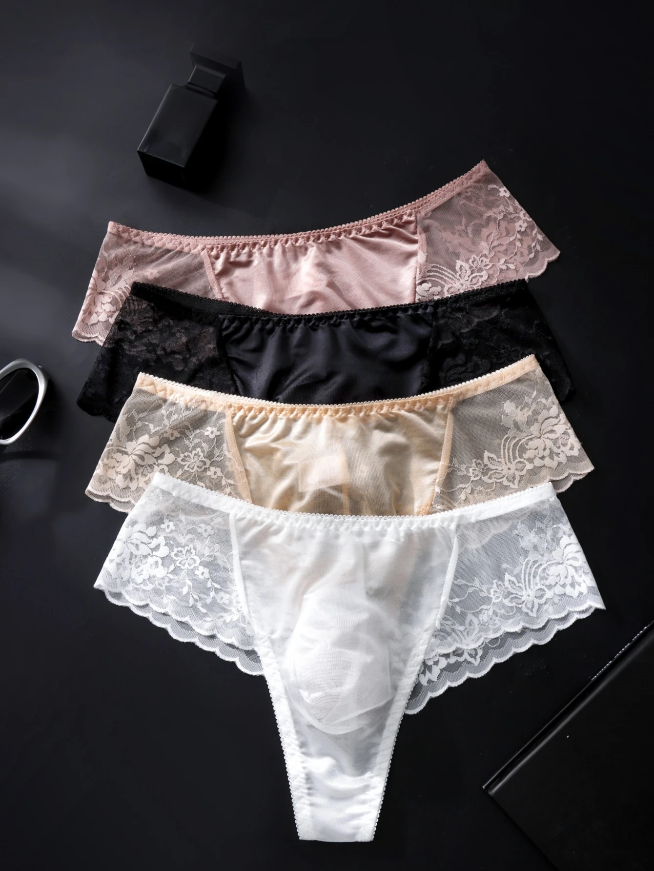 2PCS Men's Low Waist Triangle Underwear Solid Color Breathable Lace Wave Design Comfortable Briefs for Daily Wear