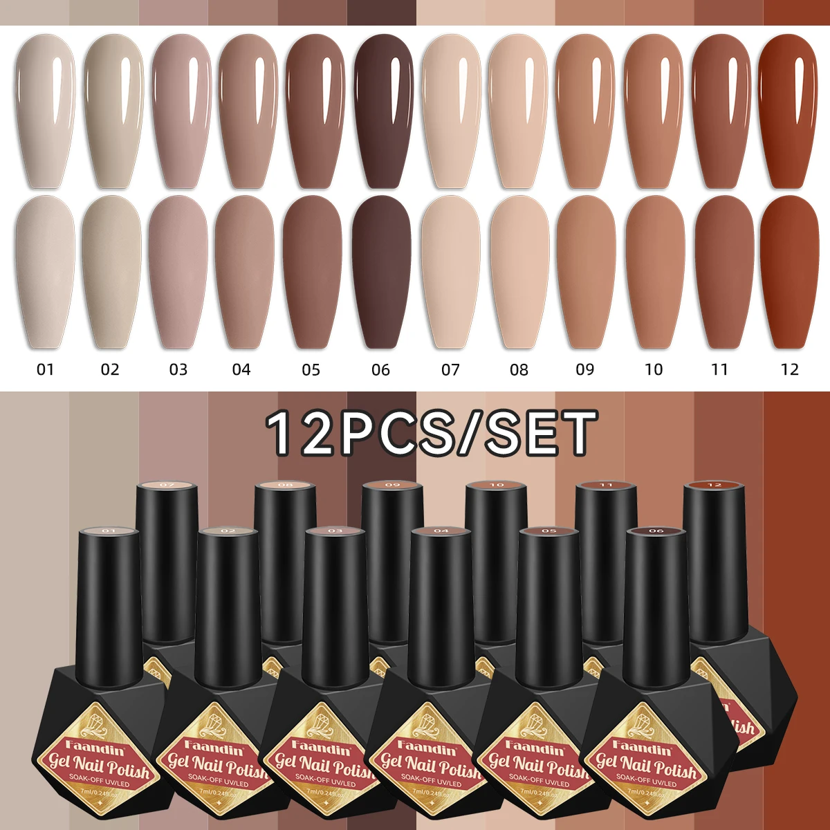 12Pcs/Set Faandin 0.24oz*12 Bottles, Nude Color Series Solid Gel Nail Polish Set, Perfect Gift for Mom, Perfect Gift for Girlfriend, Nude Color, Camel Color, Coffee Color Etc. All Included, Rich Color, Stylish Bottle Shape, Not Easy to Fade, Easy for Nail Art Enthusiasts to Use, Removable Nail Polish Gel Gift Box, for Daily Use, Attending Salon Parties, Dating, Essential Item Color