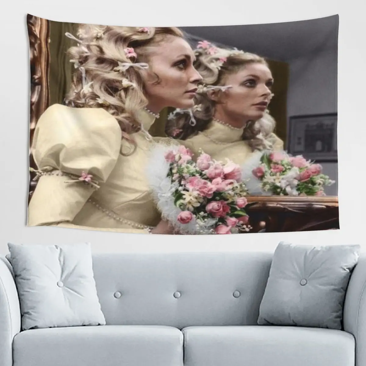Tapeçaria Boho Sharon Tate, Tapeçaria Floral Retro Grunge, Tamanho Pequeno