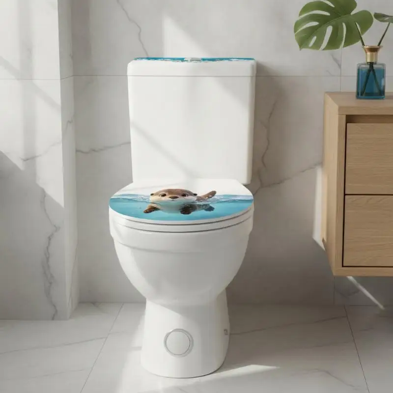 Cute Otter Toilet Tank Sticker Ocean Wave Vinyl Decal For Bathroom Adhesive Wall Art Home Decor Accessories