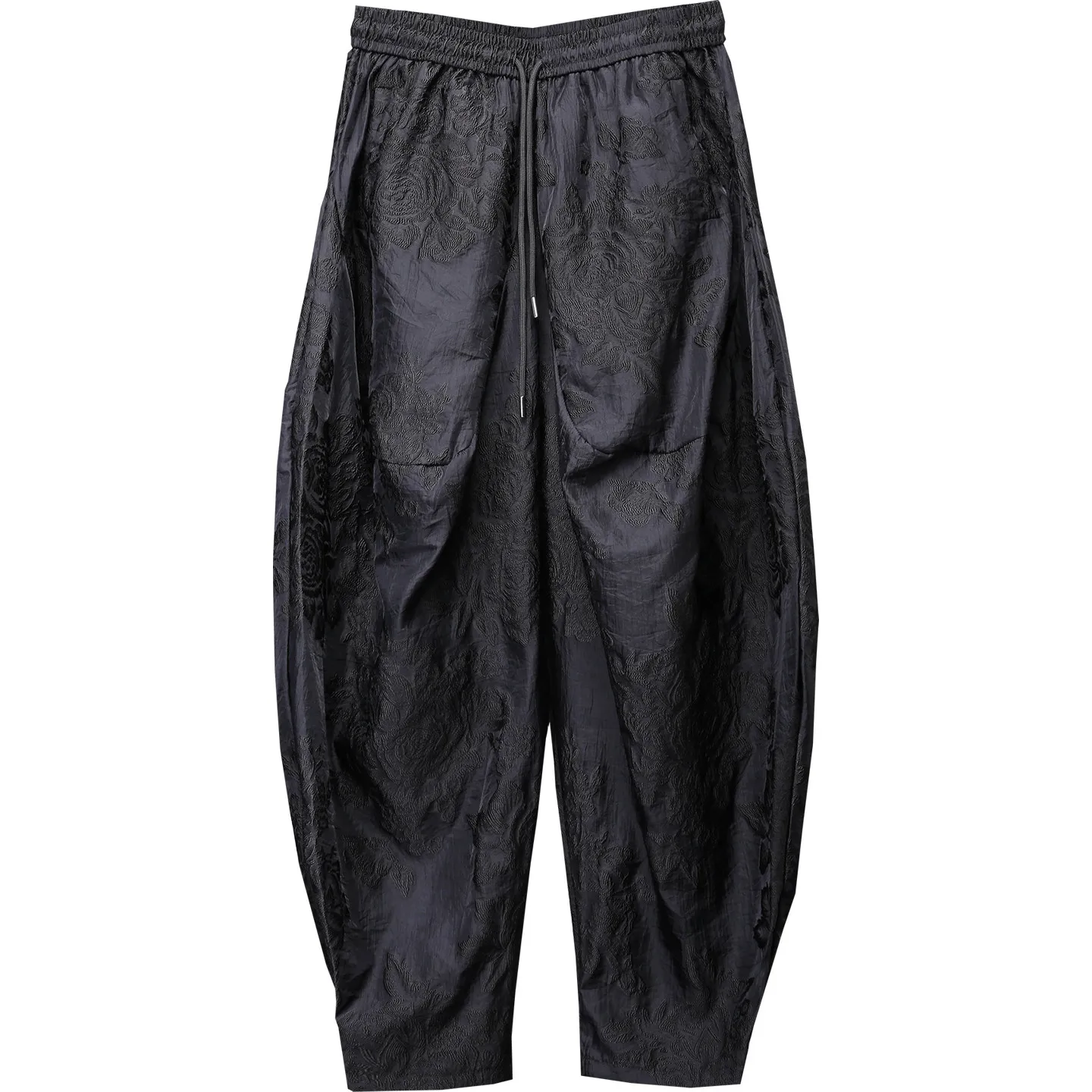 Dark Loose Large Size Rose Jacquard Cropped Pants Men's Spring and Autumn Low Bloomers Pants