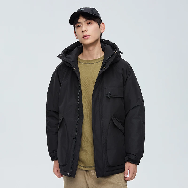 

2025 Winter Men‘s Hooded Down Jacket Solid Color Outdoor Workwear Mountaineering Loose Fit Unisex Casual Parka