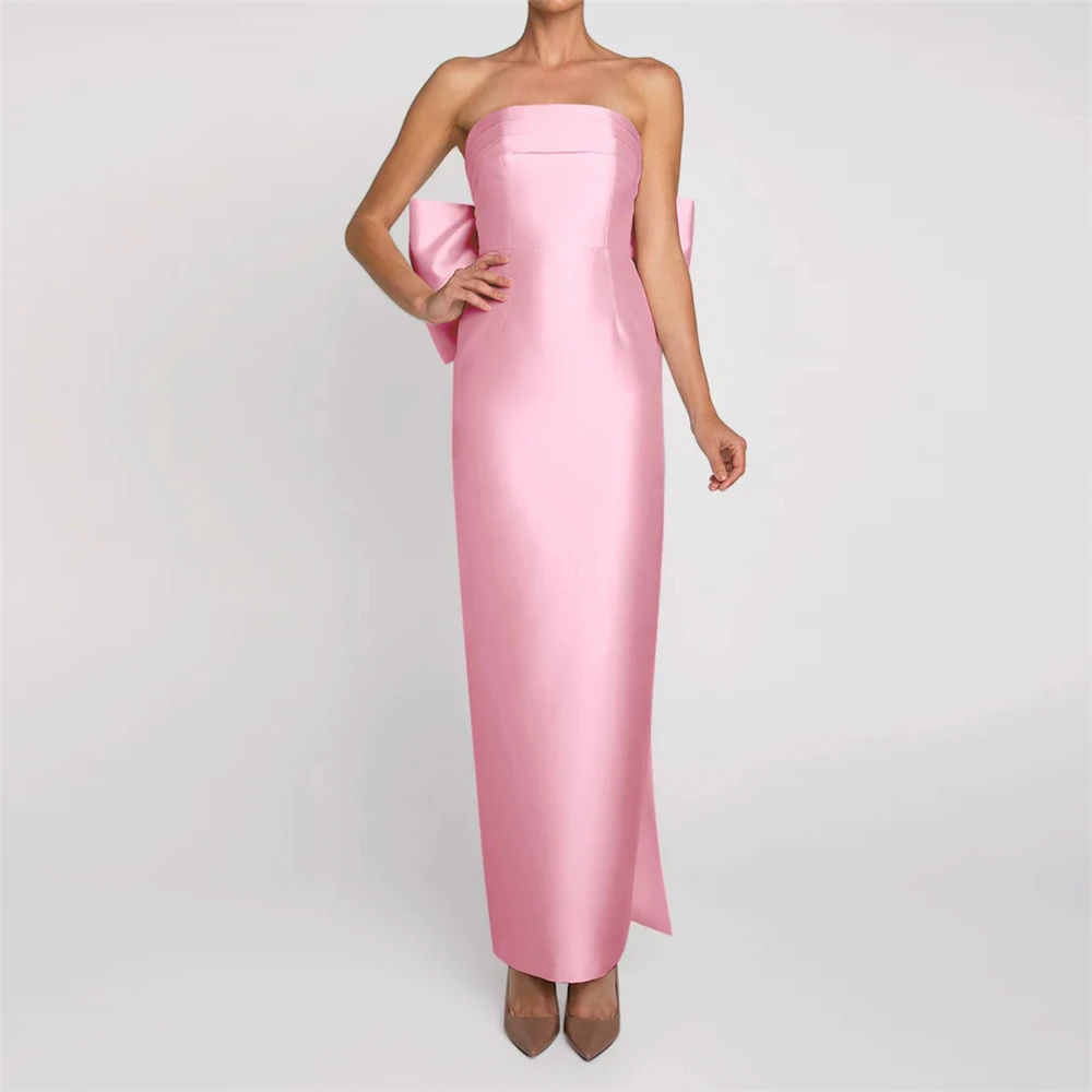 Pink Prom Dress for Women Long with Big Bow Saudi Arabic Evening Gowns Dubai Formal Occasion Dresses for Women Customized