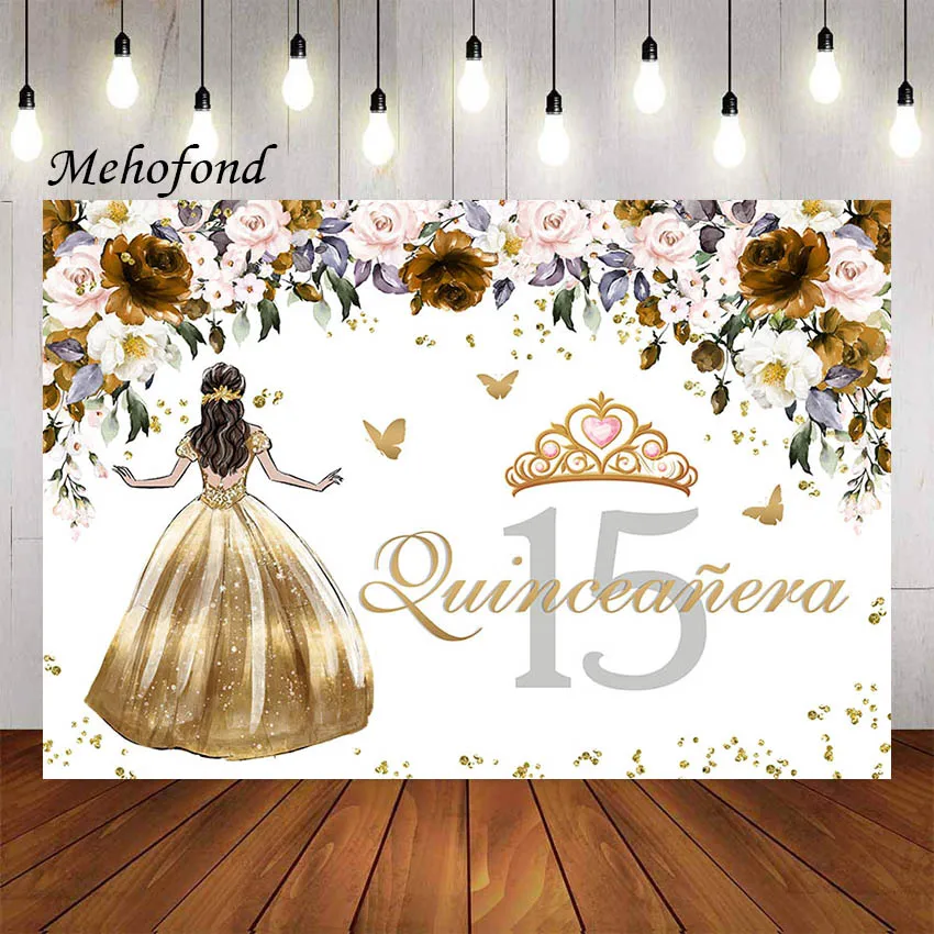 Mehofond Photography Background Sweet Quinceanera 15 Quince Años Floral Princess Girl Birthday Party Decor Backdrop Photo Studio