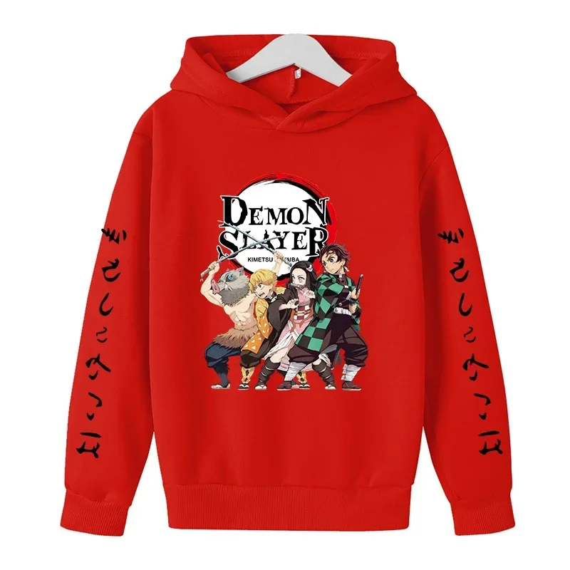 New Kids Demon Slayer Hoodie Children\'s Clothing Hoodie Suitable Boys Girl Long Sleeve Anime Yaiba Sleeve Pullover Sweatshirt