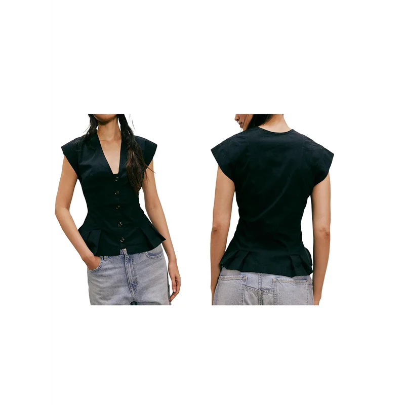 

AG-Women Lace Trim Cardigan Shirt Short Sleeve Button Down Ruffle Hem Blouse Summer Boho Y2K Tops