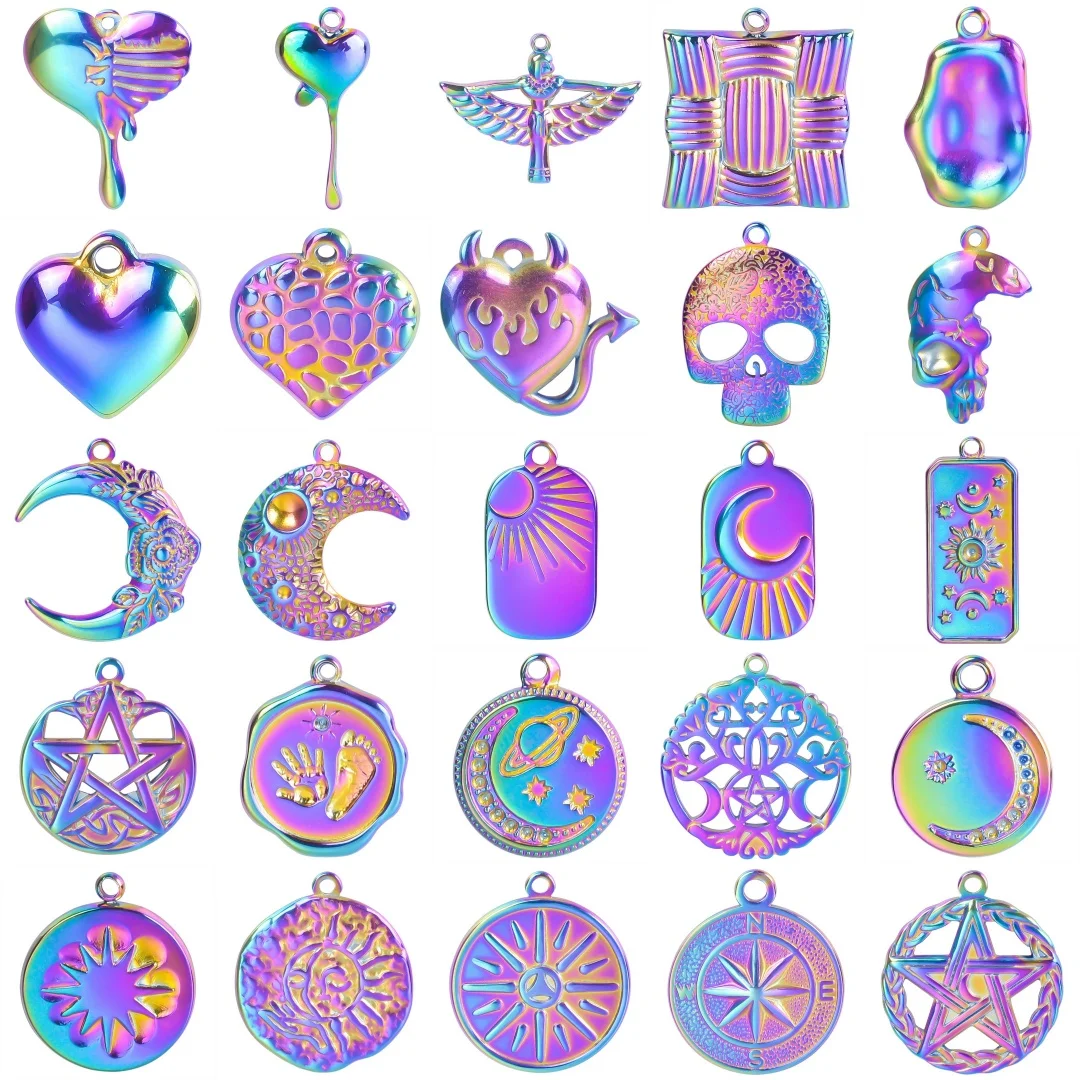 

3Pcs Geometry Figure Personalized Stainless Steel Charms Moon Sun Star Love Hearts Pendant DIY Making Jewelry Necklace Material