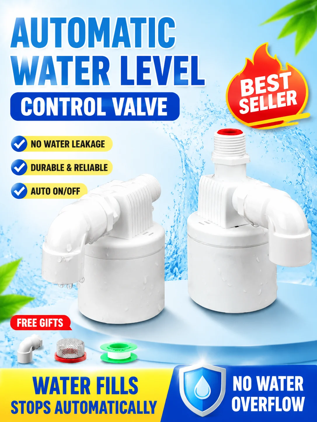 

High-quality float valve switch - automatic water level control for water inflow and outflow, full tank shut-off